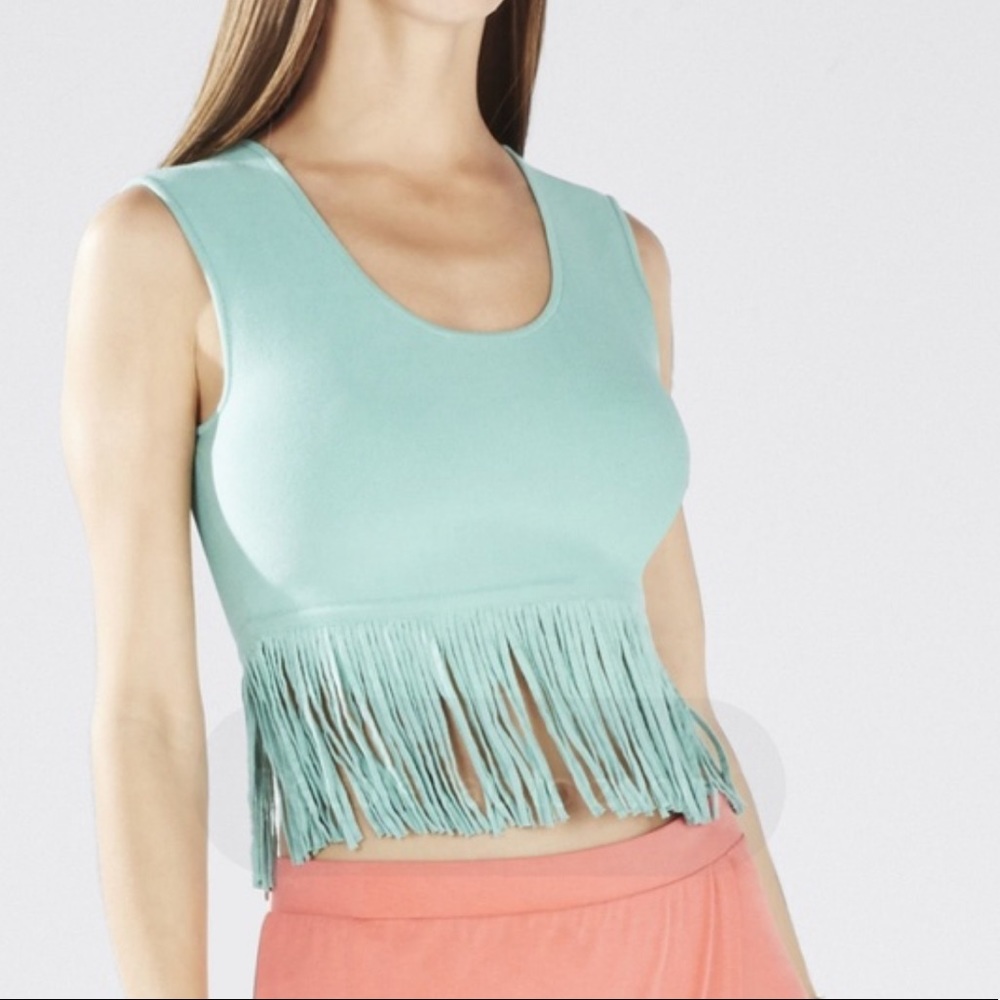 NWT, BCBGMAXARIA Jaleigh Fringe Crop Top, Size XS - Picture 2 of 4
